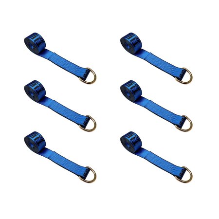 TIE 4 SAFE 2" x 10' Lasso Strap w/ D Ring Auto Tie Down Wheel Lift Tow Truck Trailer Blue, 6PK TWS21-510-W27-BU-C-6